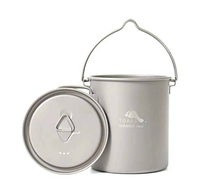 TOAKS Pot en titane de 750 ml avec poignée de caution Pot de camping en plein air POT-750-BH