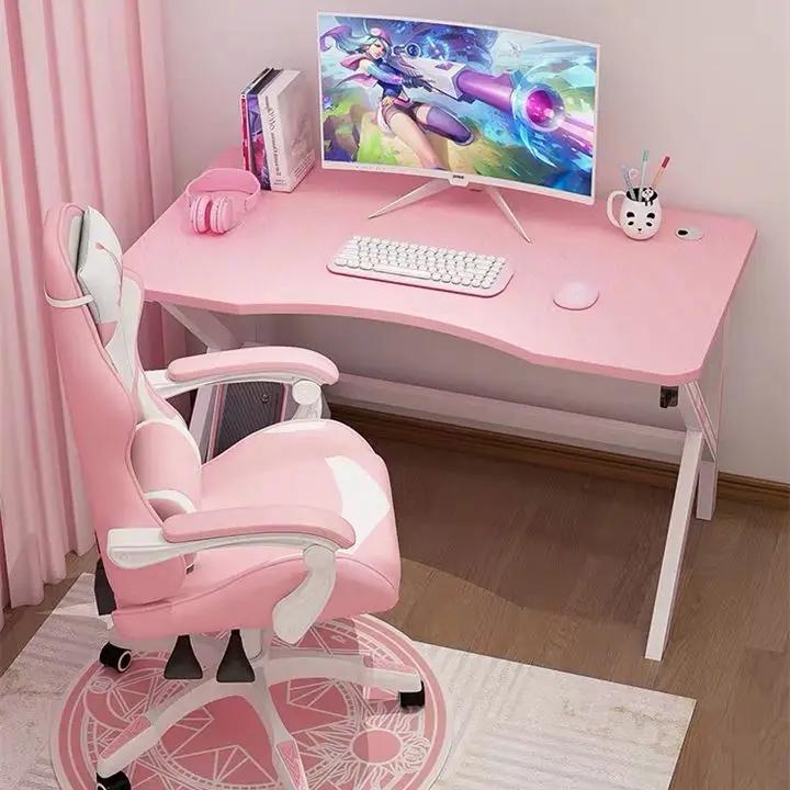 Bureau de jeu rose pour filles, bureau d'étude, table d'ordinateur portable, table d'ordinateur blan