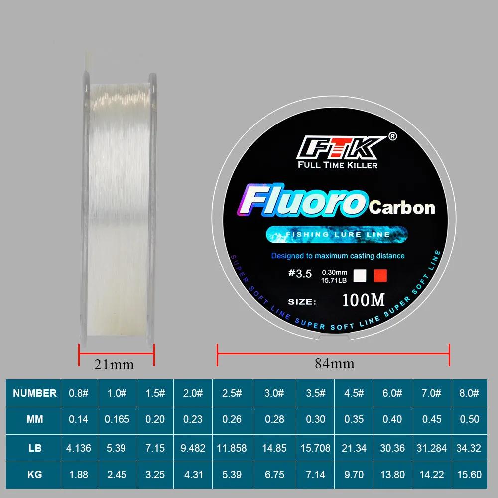 Ligne de pêche avec appâts en fluorocarbone de 100m, pêche à la mouche en fibre de carbone, pêche sa
