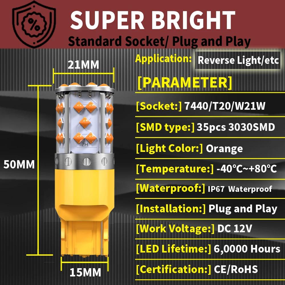 2 pièces Super lumineux T20 W21W WY21W 7440 7440NA LED clignotants ampoules Canbus sans erreur pas d