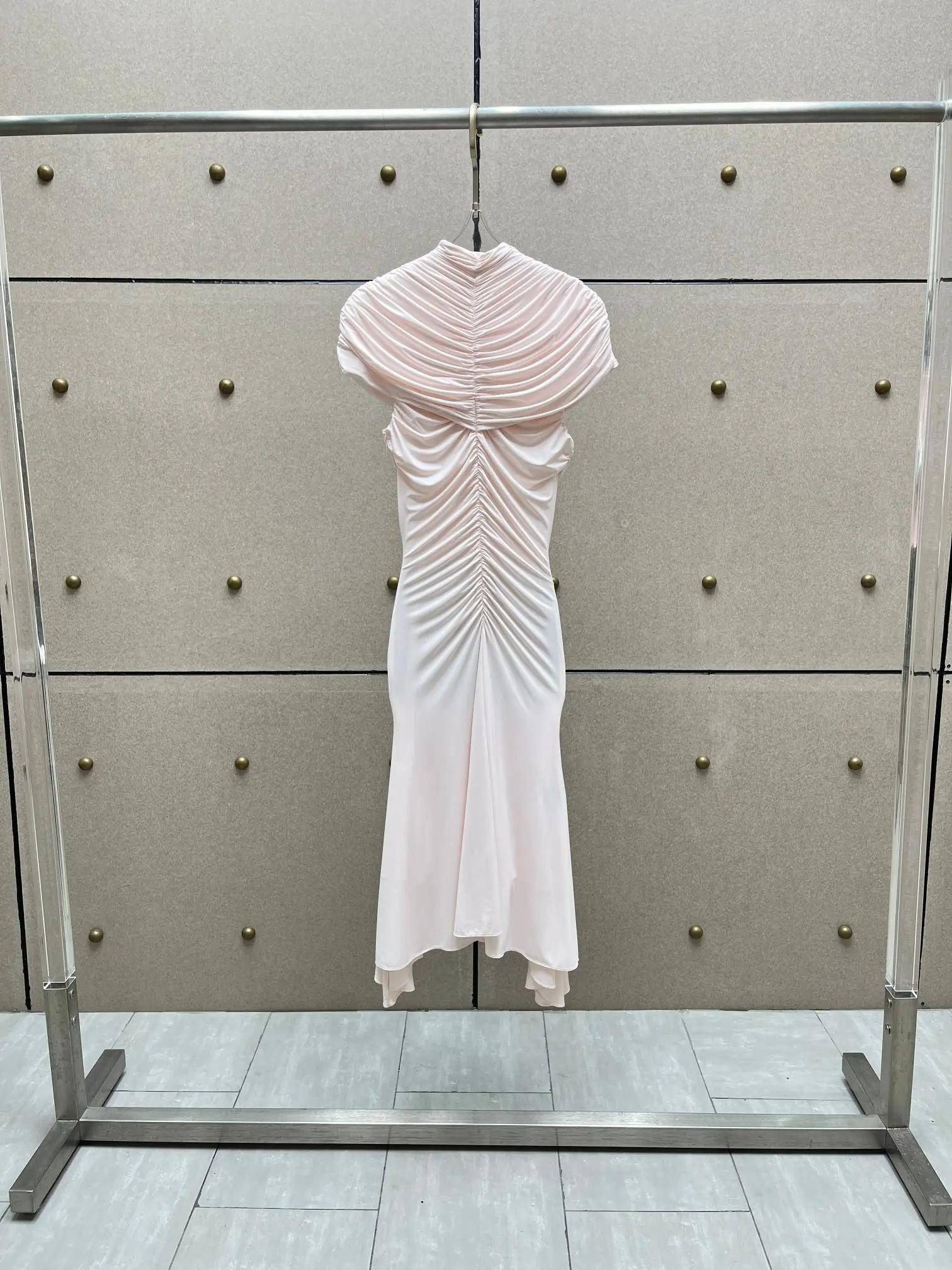Robe longue plissée sexy, col haut, manches courtes, tempérament, mode, robes de soirée, paquet Slim