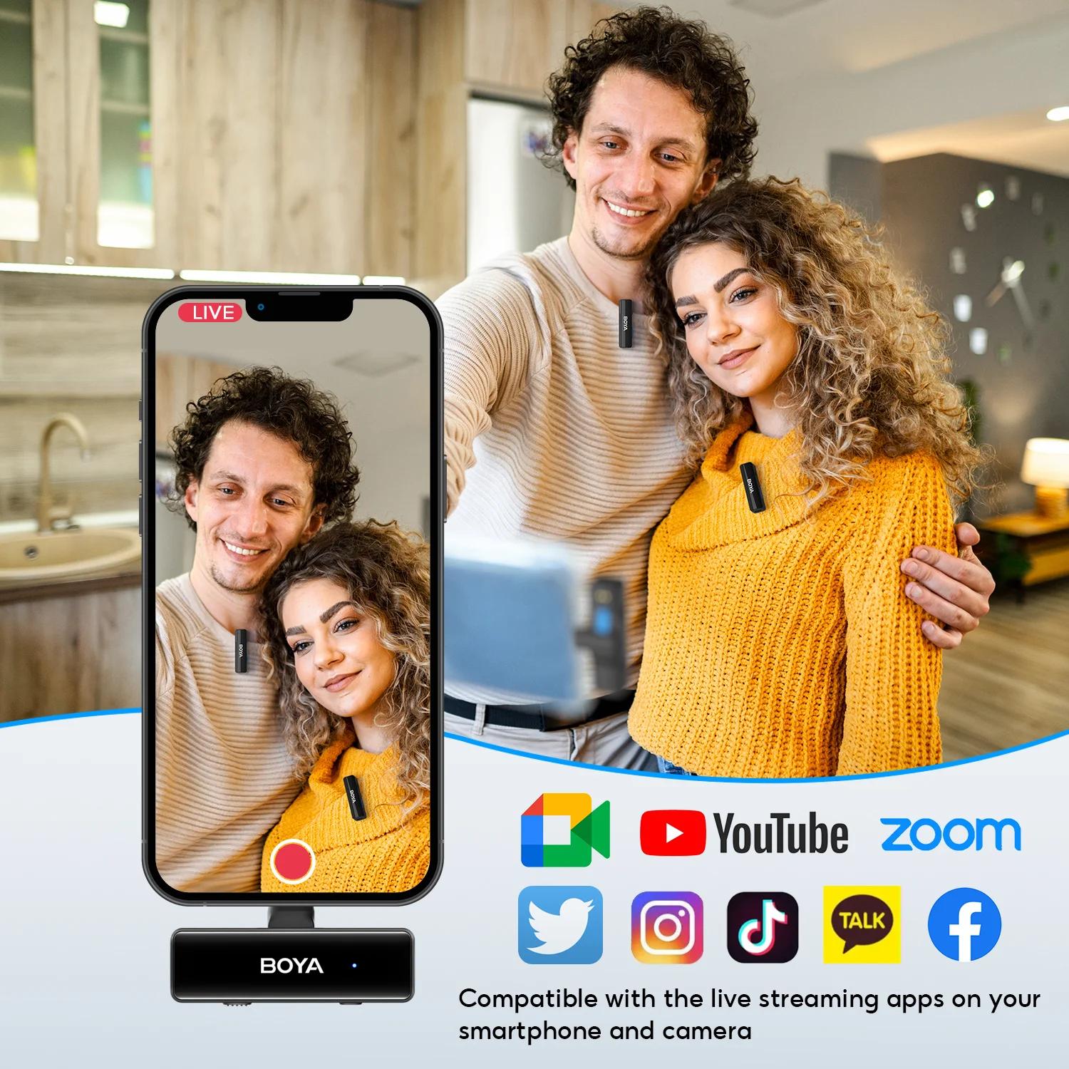 BOYA BOYALINK-Microphone Lavalier sans fil, pour iPhone, Android, appareil photo reflex numérique, Y