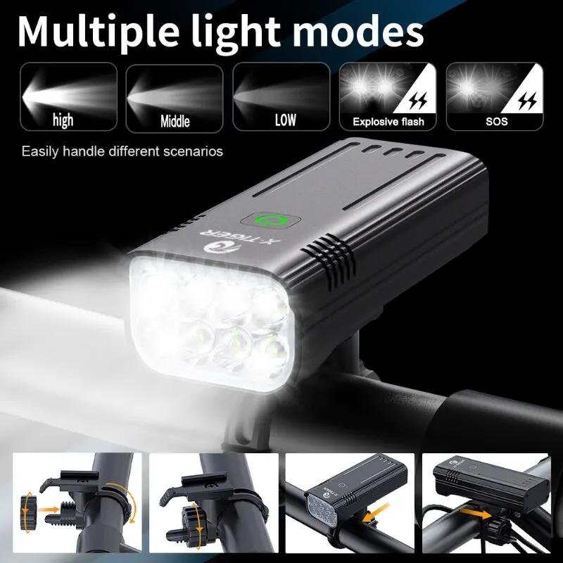 X-TIGER Vélo Lumière 10000mAh injuste Vélo Lumière Avant IPX5 Étanche USB Charge VTT Route Vélo Lamp