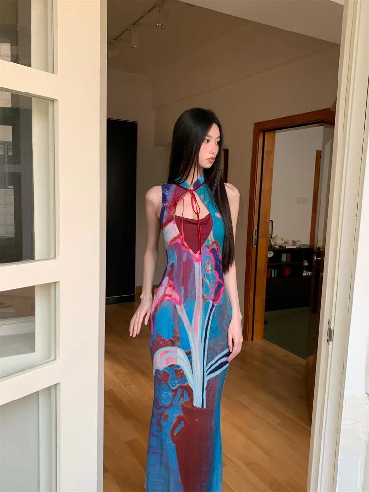 CHEERART Designer Floral longue robe d'été femme 2025 fête soirée moulante tuniques sans manches une
