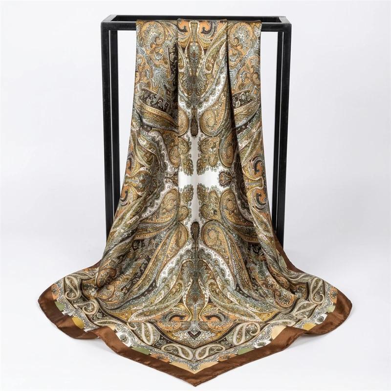 Foulard carré en Satin de soie pour femmes, Foulard de plage, Bandana pour dames, bandeau pour cheve