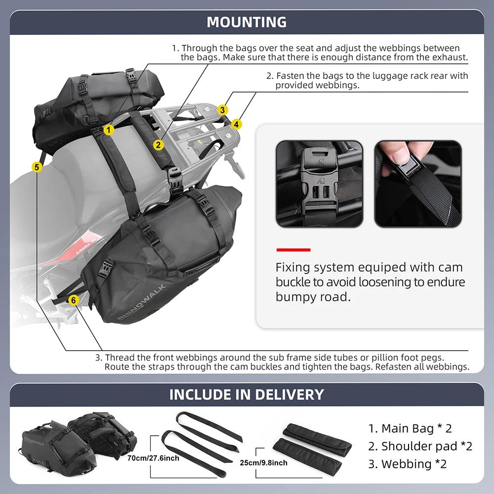 Rhinowalk sac de moto 100% étanche 18L/28L/48L grande capacité 2 pièces ajustement universel moto sa