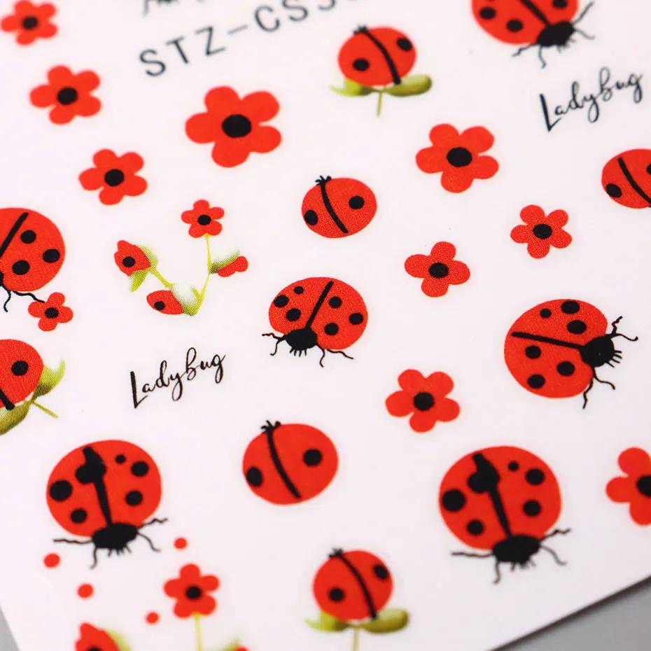 Autocollants pour ongles coccinelle de dessin animé 3D, 2 pièces, pétales rouges d'insecte mignons,