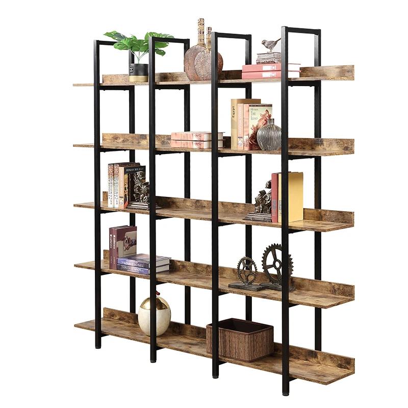 Bibliothèque Ouverte à 5 Niveaux, Étagère de Style Industriel Vintage avec Cadre en Métal, Planche N
