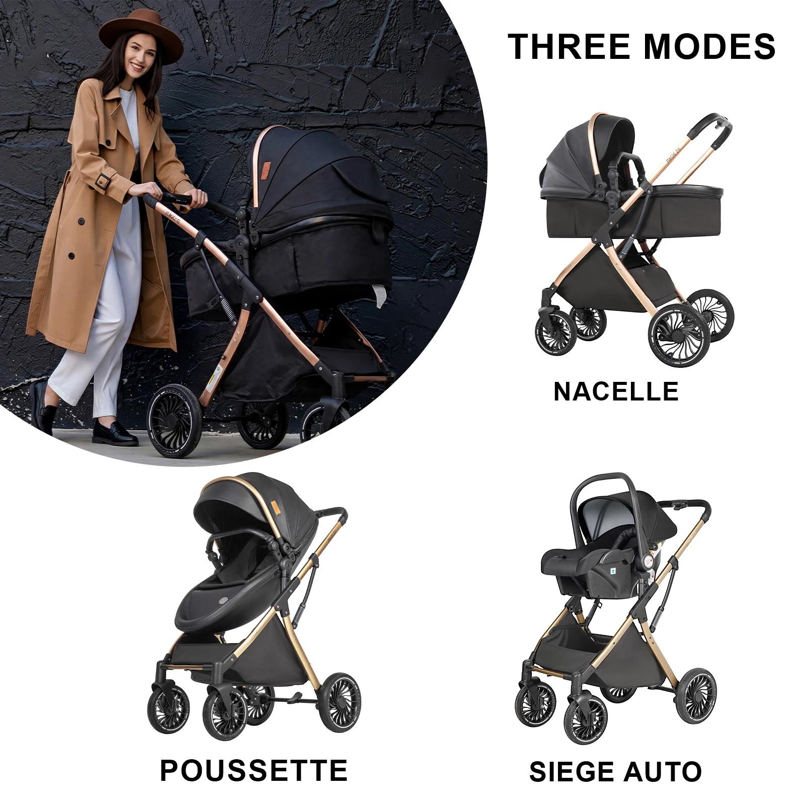 Système de voyage 3 en 1 pour bébé : poussette légère, pliable, antichoc, siège auto pour nouveau-né
