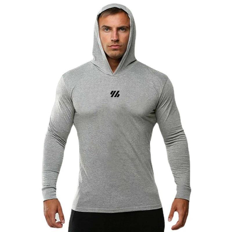 Automne coton respirant décontracté à capuche T-Shirts hommes coupe ajustée à manches longues chemis