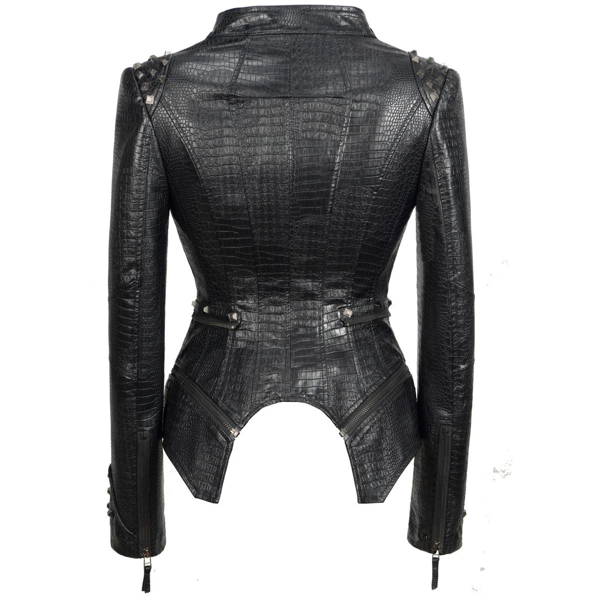Mode SX femmes Crocodile Rivet PU veste forme parfaite moto vélo veste