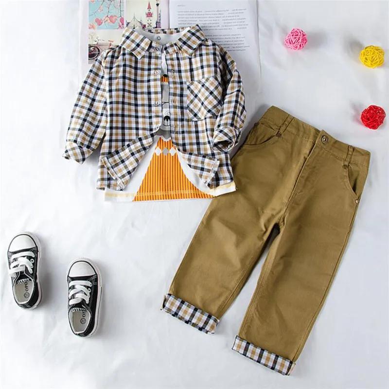 Costume à carreaux pour enfants, manteau, t-shirt, pantalon, 3 pièces, vêtements pour tout-petits, printemps, automne, BC1034