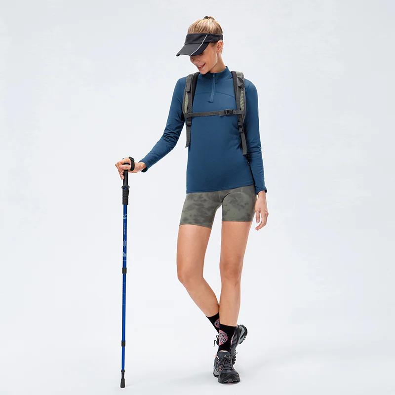 Haut de sport femme manches longues velours - Yoga fitness randonnée vélo col zippé automne