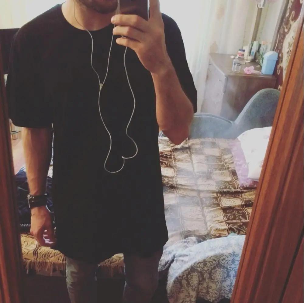 Nouveau T-shirt long noir pour homme 2026 – Style Hip Hop décontracté à manches courtes