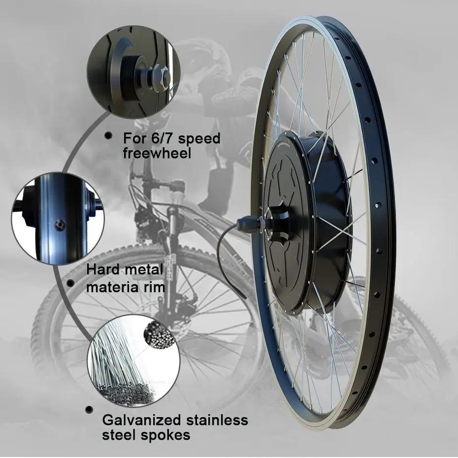 Moteur de moyeu de vélo électrique 36V 48V 250W 350W 500W 1500W 2000W 20 24 26 27.5 28 29 pouces 700C roue
