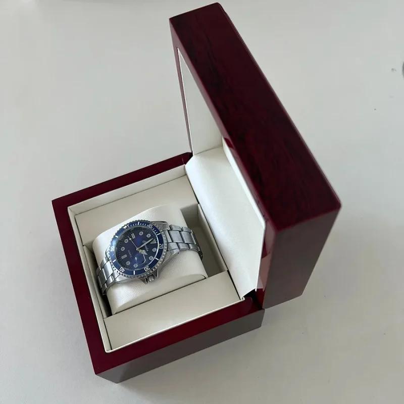 Boîte de rangement haut de gamme pour 1 montre, en bois, peinte en rouge, comme une boîte à bijoux, avec un briquet inclus, parfaite pour ranger les montres.