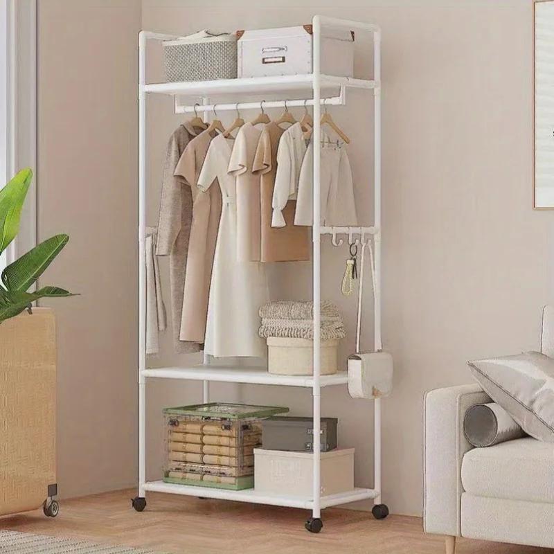 Support de rangement pour vêtements avec roulettes, crochets et étagères, organisateur peu encombrant, organisateur de vêtements autoportant Durable pour chambre à coucher
