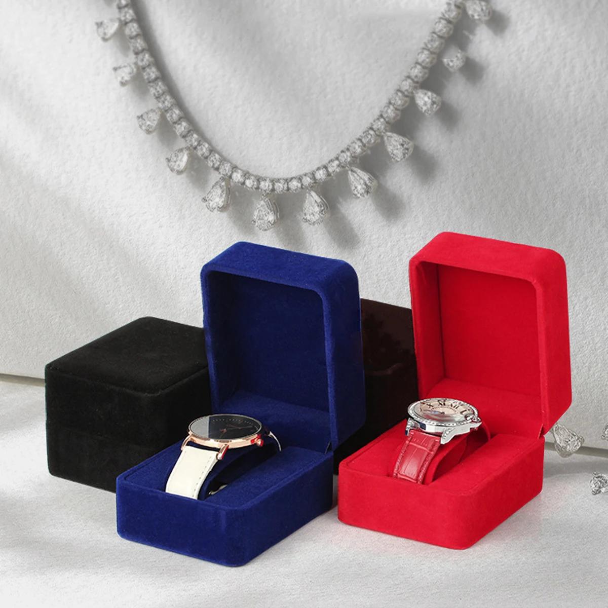 Boîte de montre en velours à coins ronds pour montre connectée, mallette de rangement d'horloge, accessoires de bijoux, boîtes d'emballage d'affaires