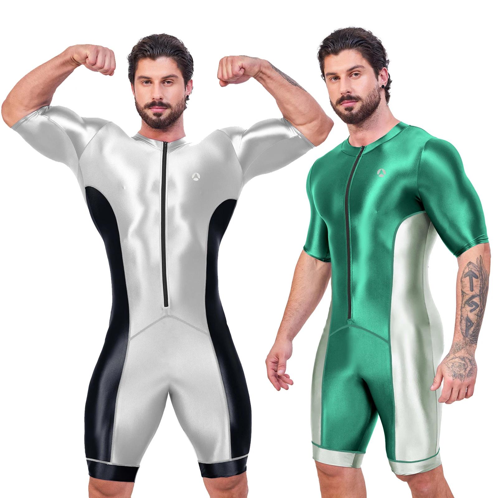 Body homme soie satin brillant AMORESY - Maillot de bain surf yoga vêtement sport recadré combinaison justaucorps