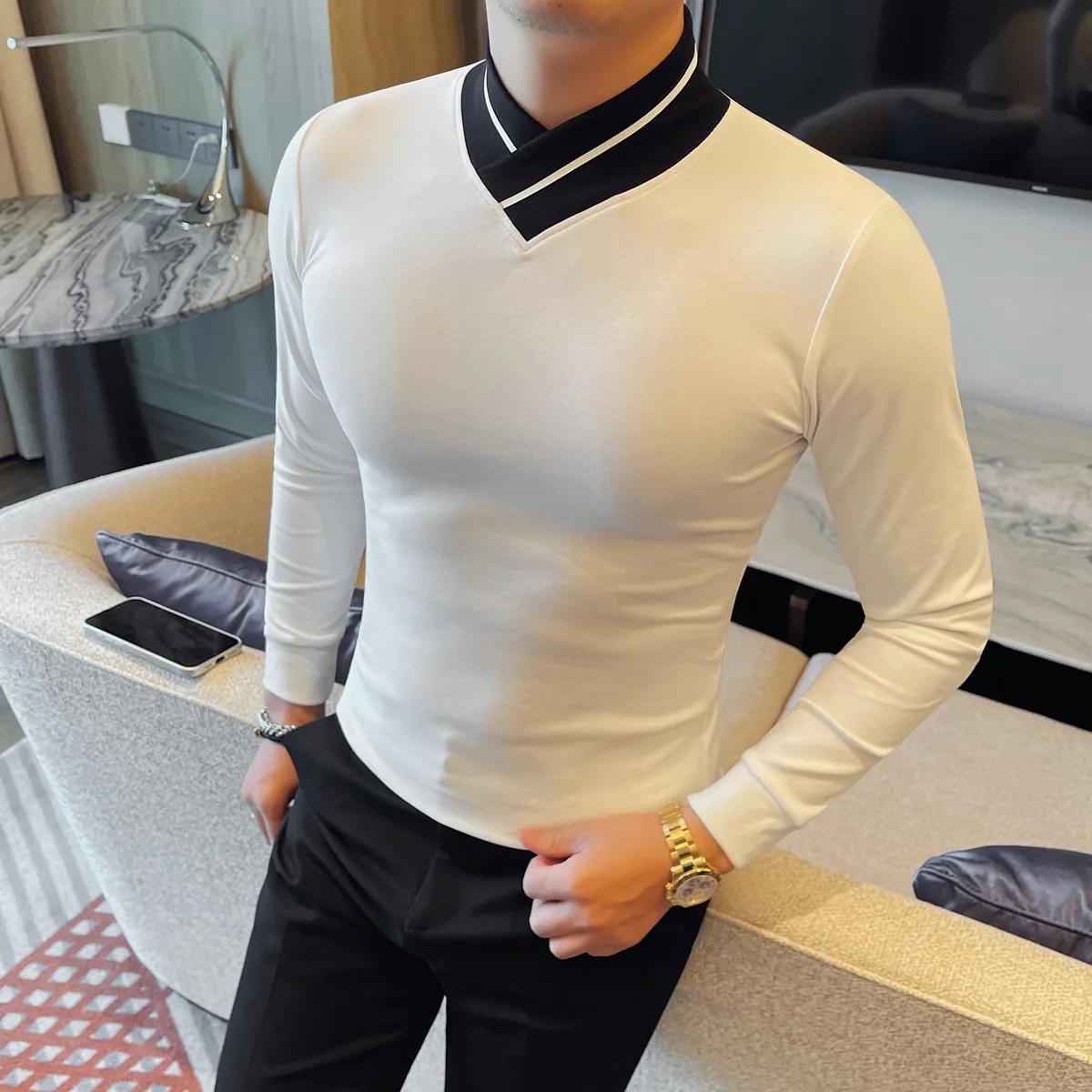 T-shirt élastique homme vêtements 2025 automne hiver nouveau à manches longues hommes T-Shirts coupe ajustée décontracté doux et confortable hauts T-Shirts