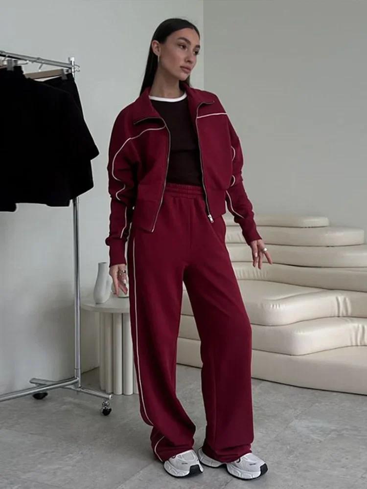 Survêtement femmes 2 pièces ensemble mode revers sweat veste zippée et pantalon à jambes larges costume 2026 printemps automne Y2k Streetwear
