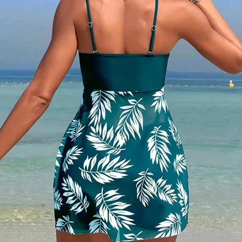 Maillot de bain fendu sexy femme taille haute - Robe courte mode plage été 2024 imprimé