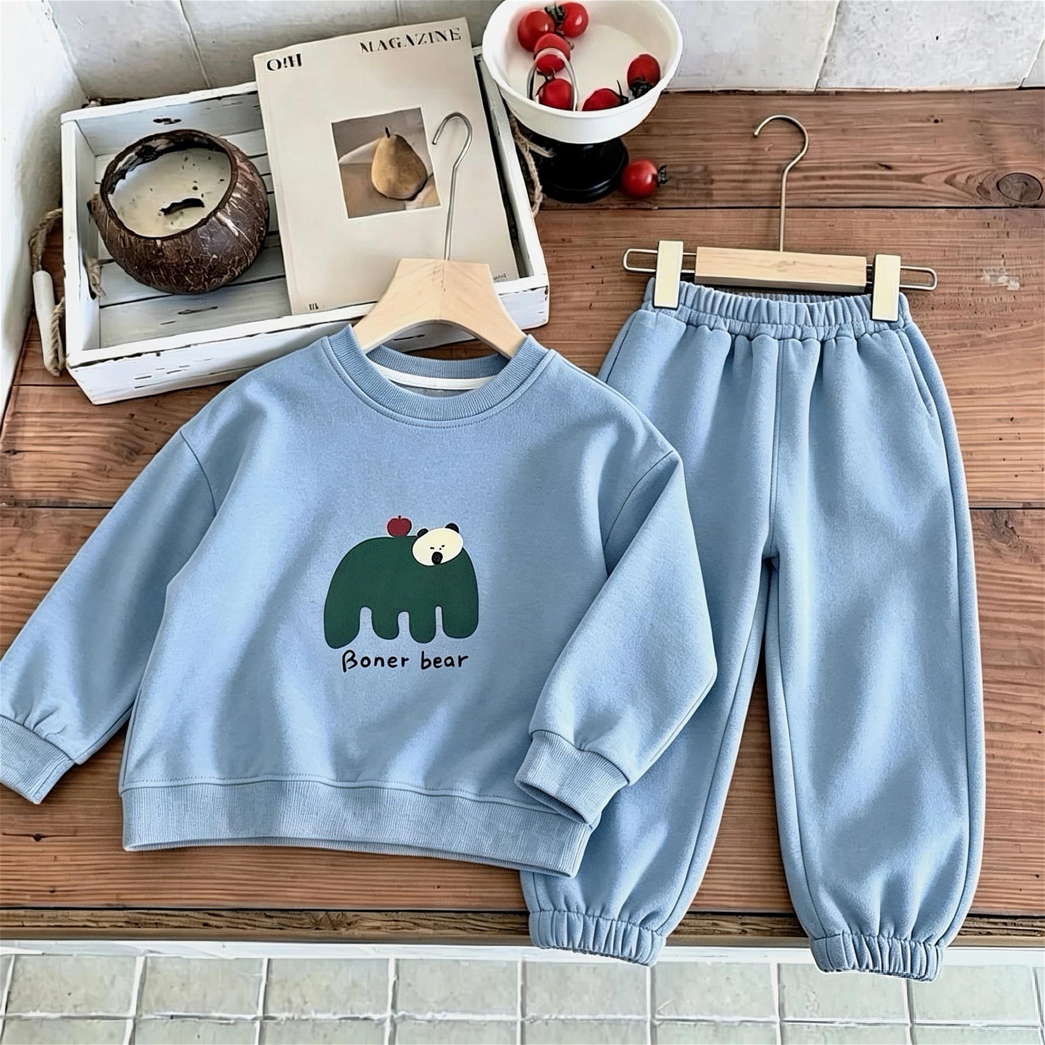 Ensemble de survêtements pour enfants : Sweat-shirts et pantalons de survêtement simples et tendance, deux pièces, tenues décontractées pour l'automne
