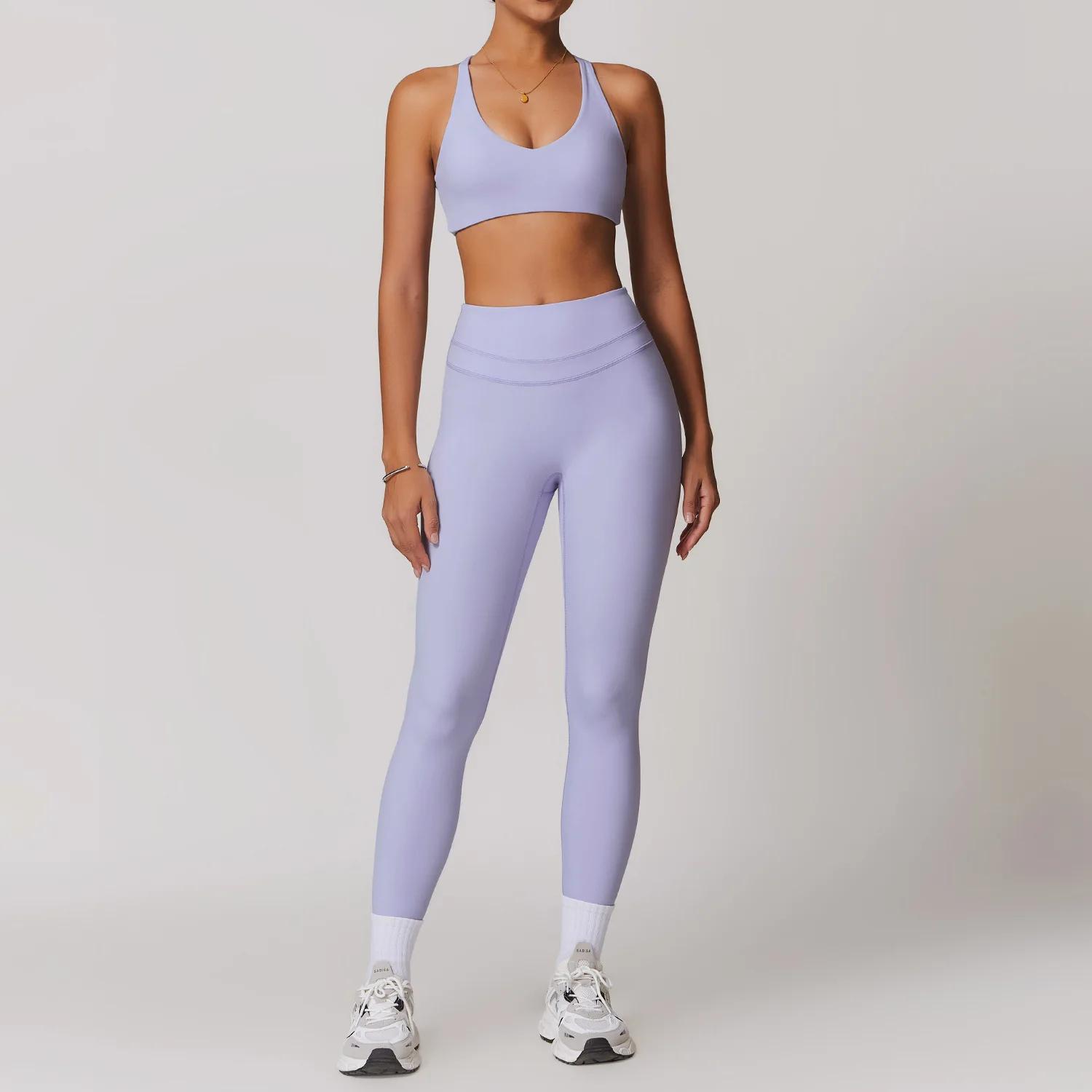 Ensemble yoga femme Mikeyoga 2 pièces - Legging et soutien-gorge sport confortable pour fitness