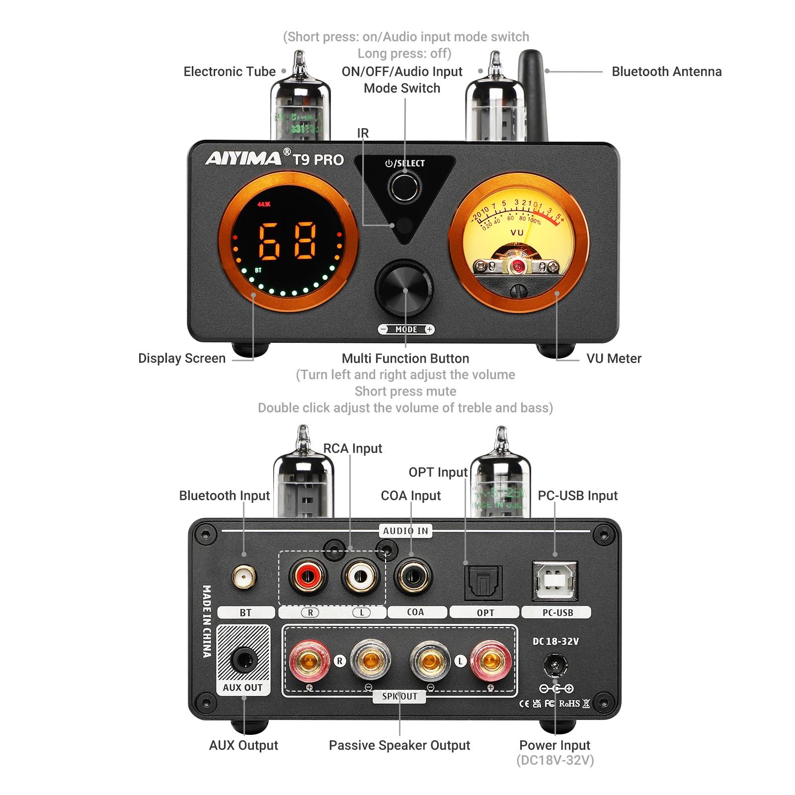 AIYIMA Audio T9 Pro amplificateur à Tube sous vide stéréo Bluetooth 5.1 QCC3040 Aptx USB DAC COAX OPT HiFi maison amplif