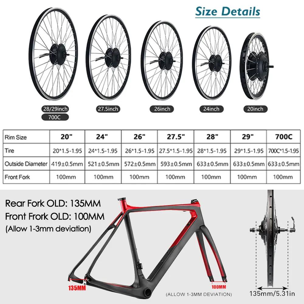 Moteur de moyeu de vélo électrique 36V 48V 250W 350W 500W 1500W 2000W 20 24 26 27.5 28 29 pouces 700C roue