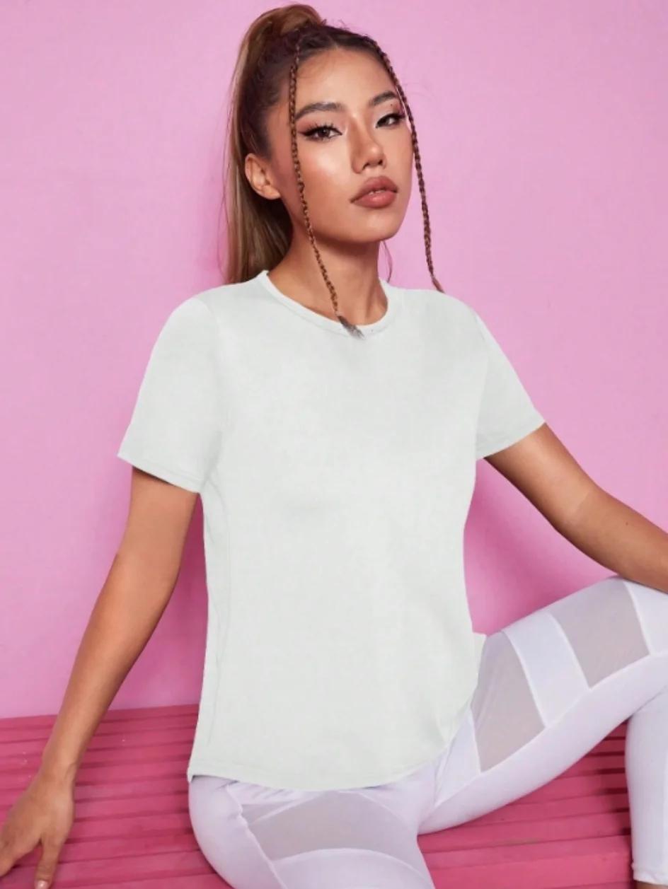 Tenue de Yoga pour femmes, T-shirt de sport d'été, ample, respirant, séchage rapide, haut en maille, entraînement au dos, fitness, manches courtes