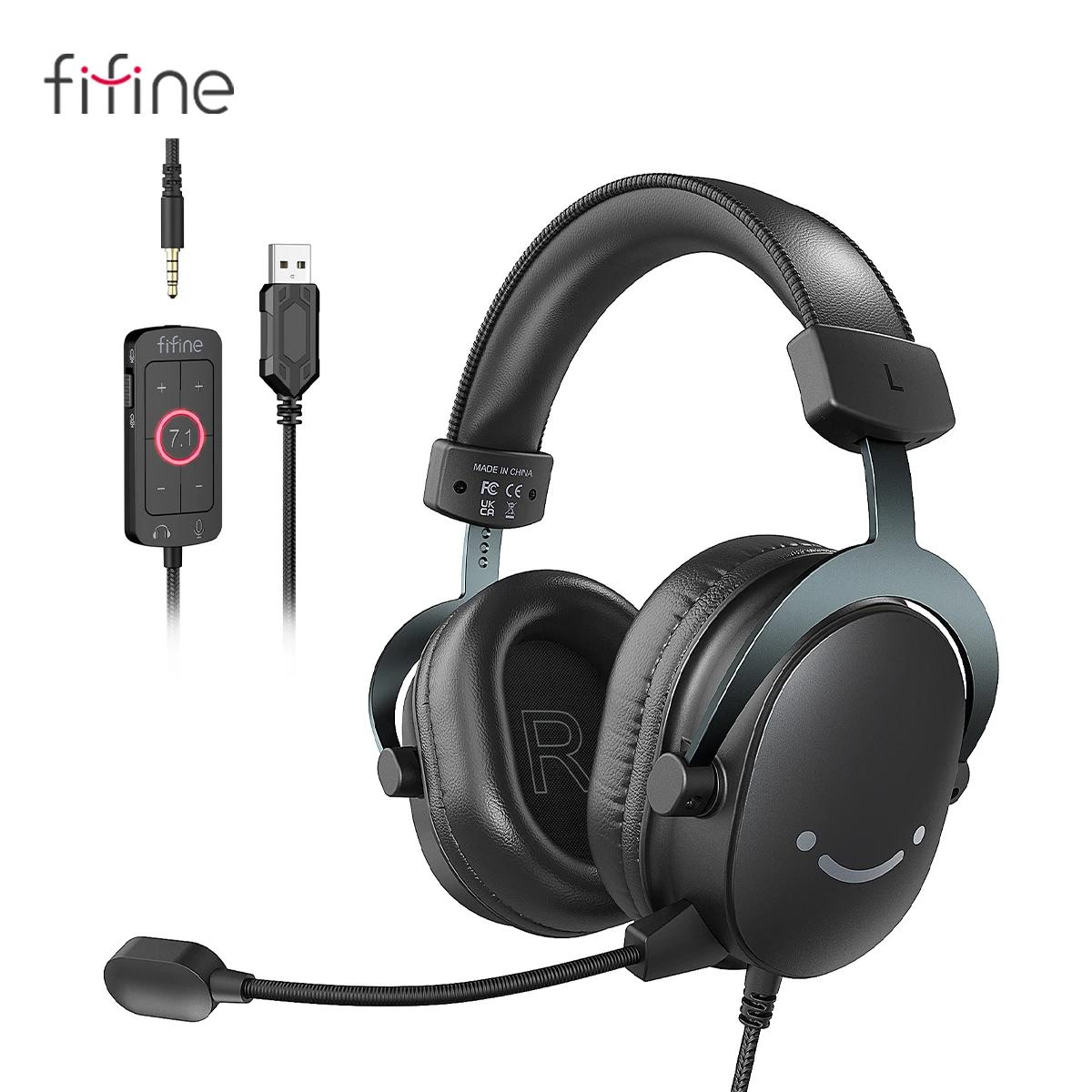 Casque FIFINE, prise 3.5mm et téléphone de sauna USB avec son surround 7.1/contrôle du volume/interrupteur muet pour PC