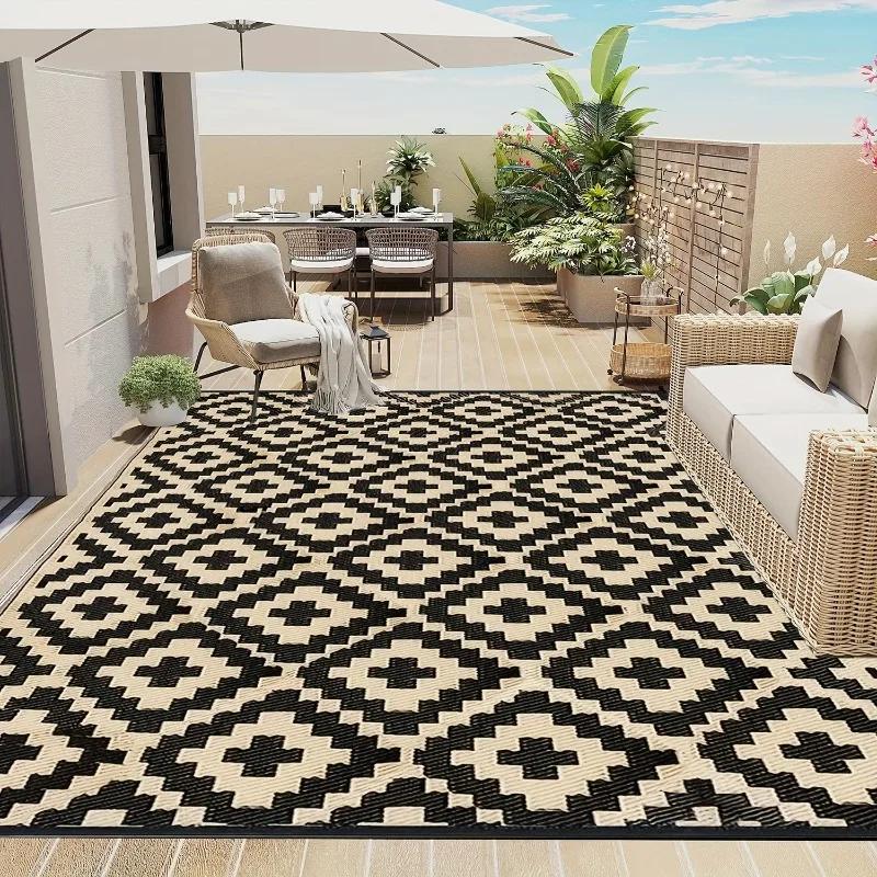 Tapis de plage style bohème, imperméable et réversible, pour patio extérieur, balcon, terrasse, camping, siège, pique-nique, décoration de printemps pour la maison