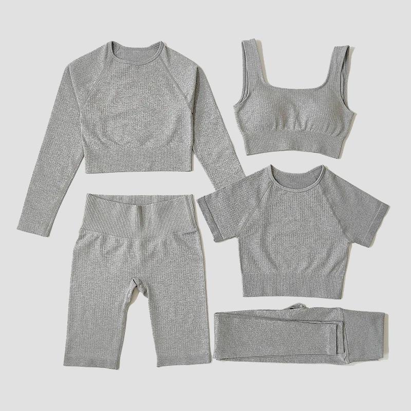 Ensemble yoga sans couture femme legging soutien-gorge fitness sport manches longues