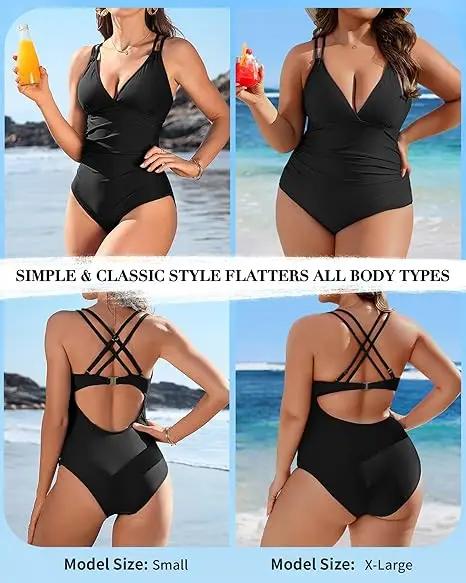 Maillot de bain une pièce Anfilia sexy col V femme - Monokini bretelles croisées dos