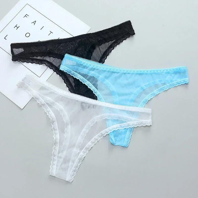 Sexy Transparent string culottes femmes dentelle voir à travers l'entrejambe maille bas Sexy sans couture taille basse t-pantalon sous-vêtements