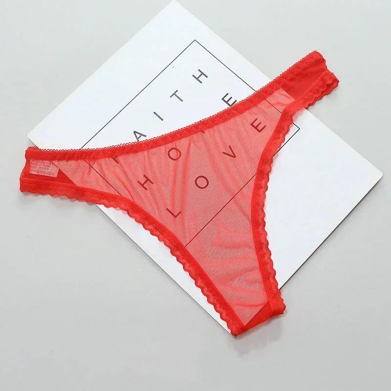 Sexy Transparent string culottes femmes dentelle voir à travers l'entrejambe maille bas Sexy sans couture taille basse t-pantalon sous-vêtements