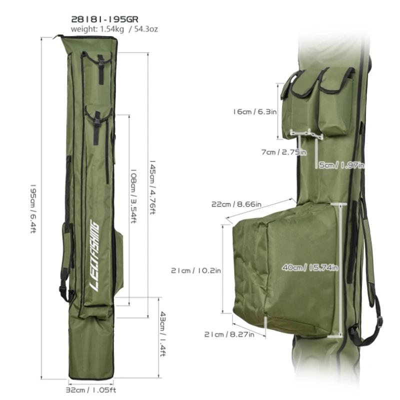 Sac de rangement pêche 175cm 195cm portable pliable étanche 1000D Oxford pour canne