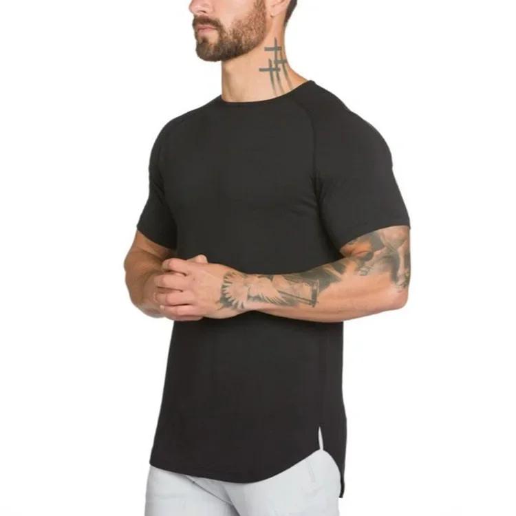 Marque vêtements de sport fitness t-shirt hommes mode étendre hip hop été à manches courtes t-shirt coton musculation muscle t-shirt homme