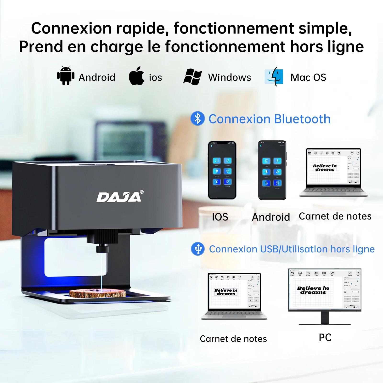 DAJA DJ6 Mini graveur Laser Portable bricolage Bluetooth Machine peint chien étiquette papier cuir en bois plastique Log
