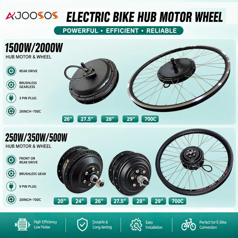 Moteur de moyeu de vélo électrique 36V 48V 250W 350W 500W 1500W 2000W 20 24 26 27.5 28 29 pouces 700C roue