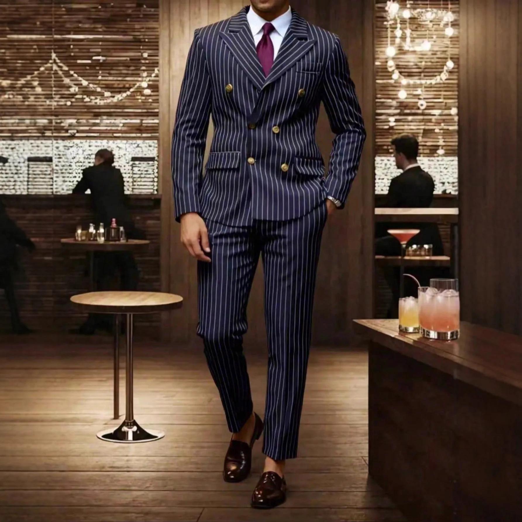Vêtements pour hommes européens et américains de haute qualité, costumes formels à rayures, pantalons pour affaires, dîners formels, mariages