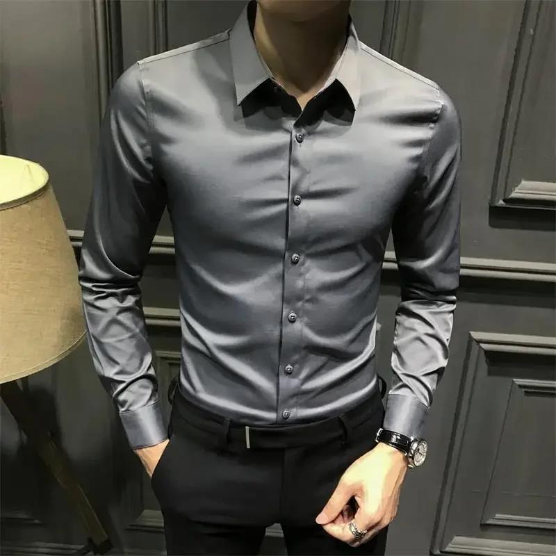 Chemise et chemisier à manches longues pour hommes, haut pour hommes d'affaires, uni avec imprimé, blanc, hipster élégant, vêtements bon marché, marque I, injDesigner