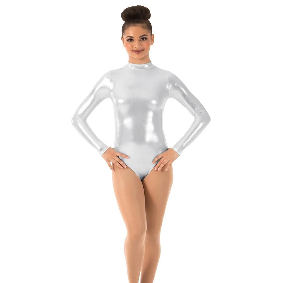 Justaucorps gymnastique danse col roulé brillant - Costume ballet sport équipe manches longues