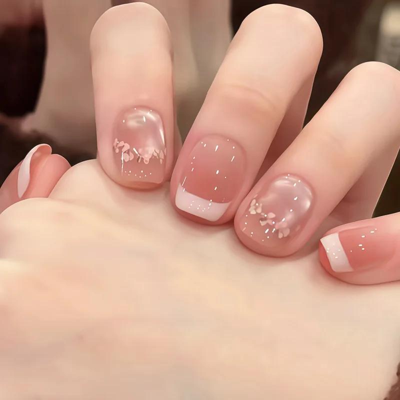 Faux ongles français détachables à pression courte