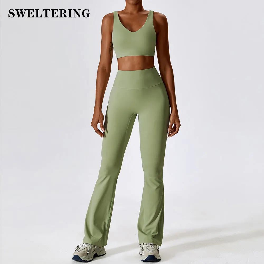 Ensemble survêtement 2 pièces femme haut court manches longues leggings yoga gym