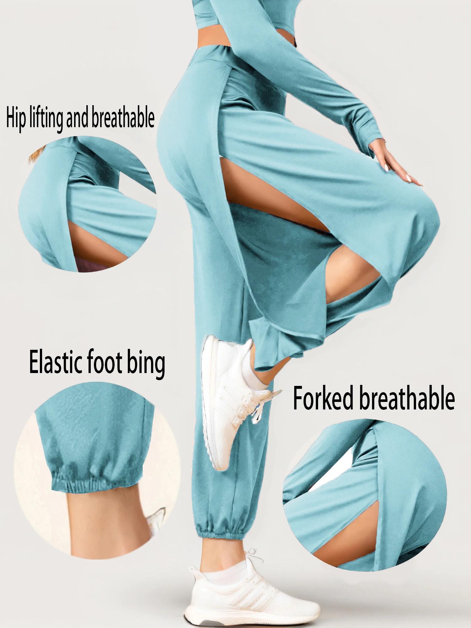 Pantalon yoga femme haute fente mode décontracté - Taille élastique Harlan pour un style hippy