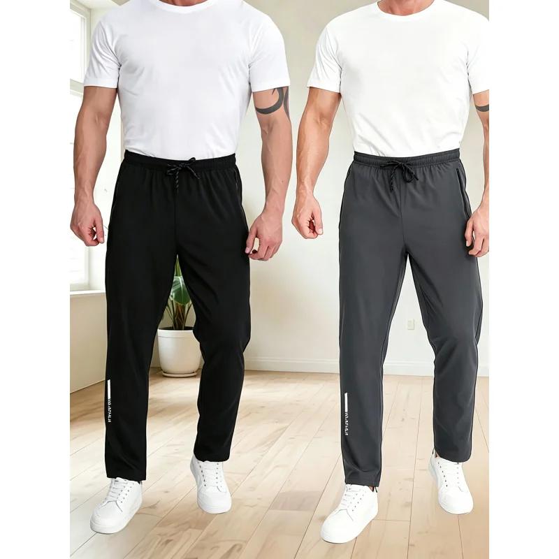 Vêtements pour hommes grande taille, pantalon de jogging décontracté à haute élasticité, coupe ample, poche zippée, respirant, pantalon de fitness