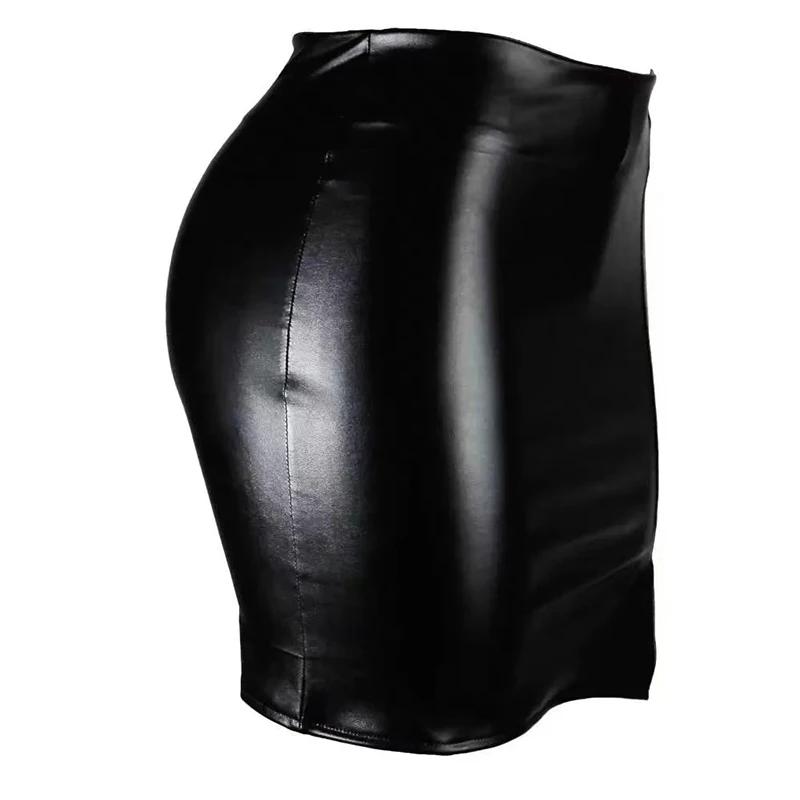 Jupe Sexy en cuir noir pour femmes