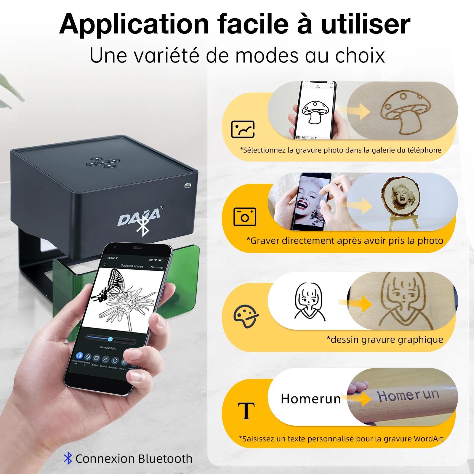 DAJA DJ6 Mini graveur Laser Portable bricolage Bluetooth Machine peint chien étiquette papier cuir en bois plastique Log